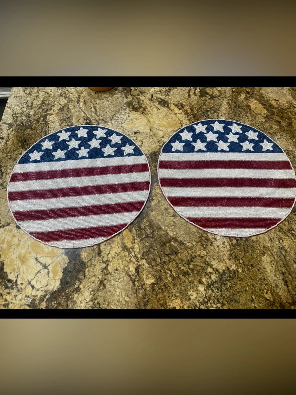 Williamstown Home Beaded Patriotic Flag Charger Placemat- set of 2 Flag LAST SET